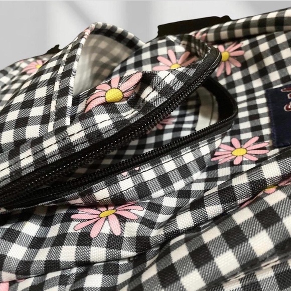 Jansport Black and White Checkered Backpack with Pink Floral Accents - Picture 5 of 5